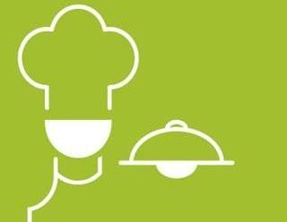 STC Catering logo, a white outline of a chef holding a dish on a green background